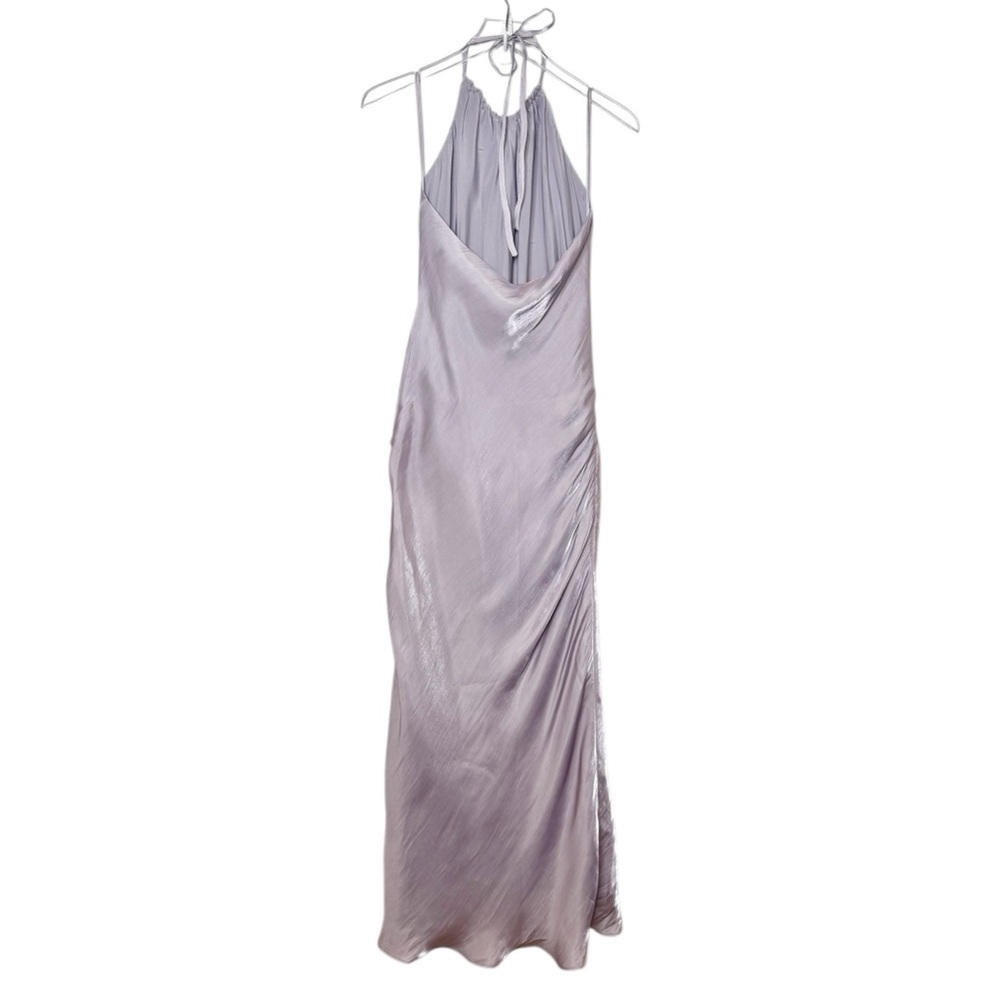House of Harlow 1960 Lavender Satin Halter Maxi Dress M Lilac Slip Wedding Guest - Picture 8 of 11